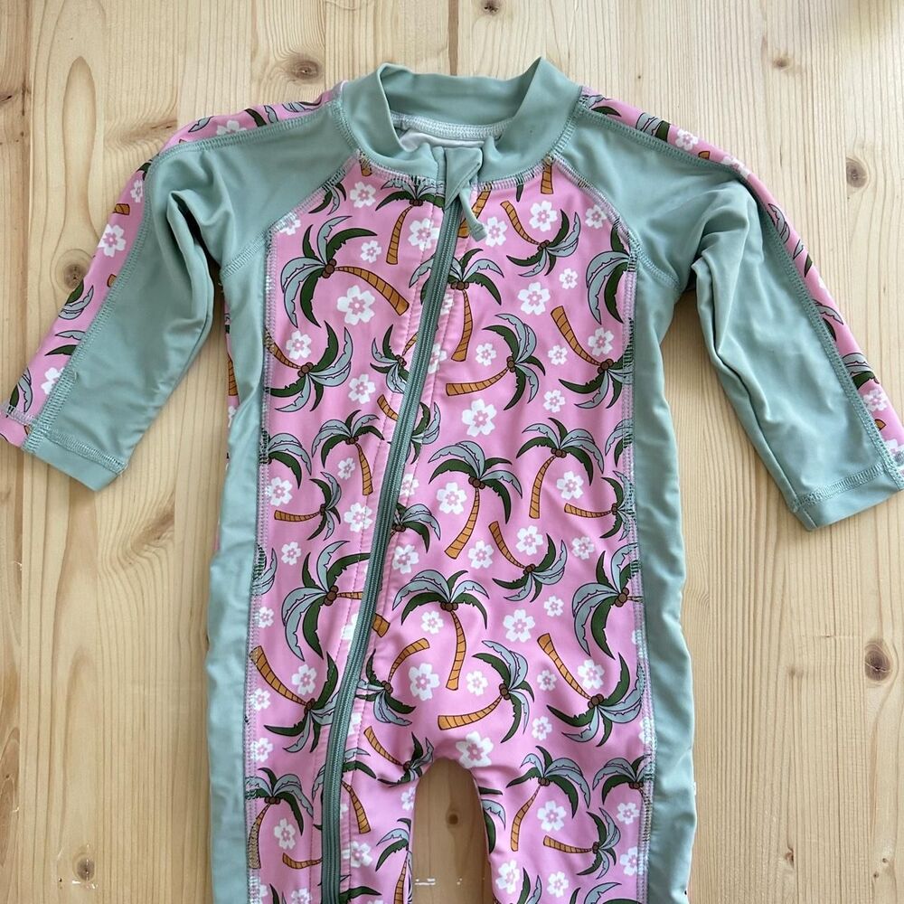 Caden Lane Pastel Palms Rash Guard Swim Romper Bathing Suit Swimwear 6-12m